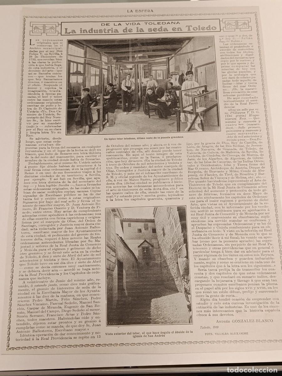 Coleccionismo de revistas y peri&oacute;dicos: Hoja Revista La Esfera. La Industria de la Seda en Toledo. Oficios Antiguos. Fotos Villalba 1919