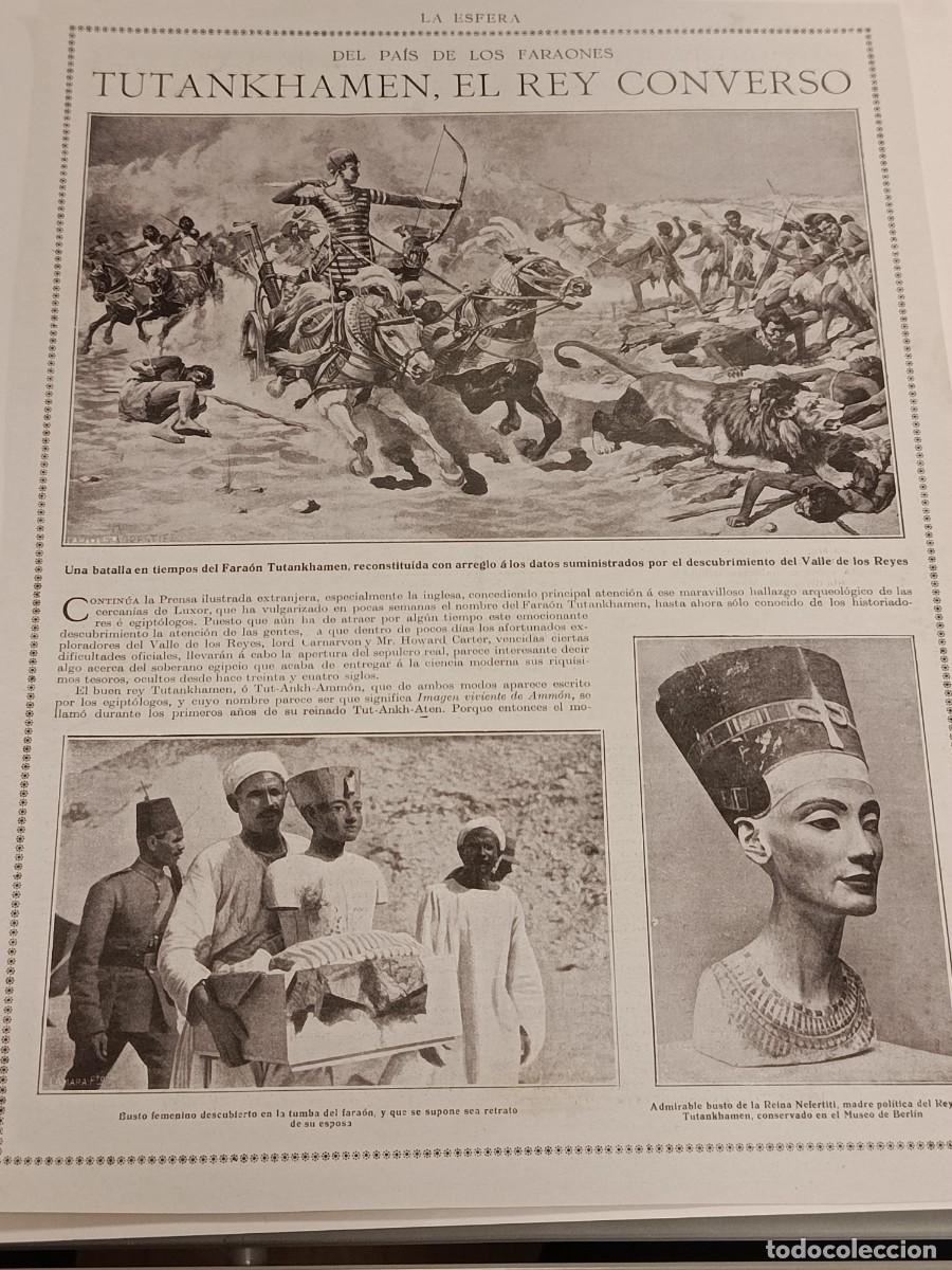 Coleccionismo de revistas y peri&oacute;dicos: Lote 2 Hojas Revista La Esfera 1923. Tutankam&oacute;n: El Rey Converso. Descubrimiento Valle de los Reyes