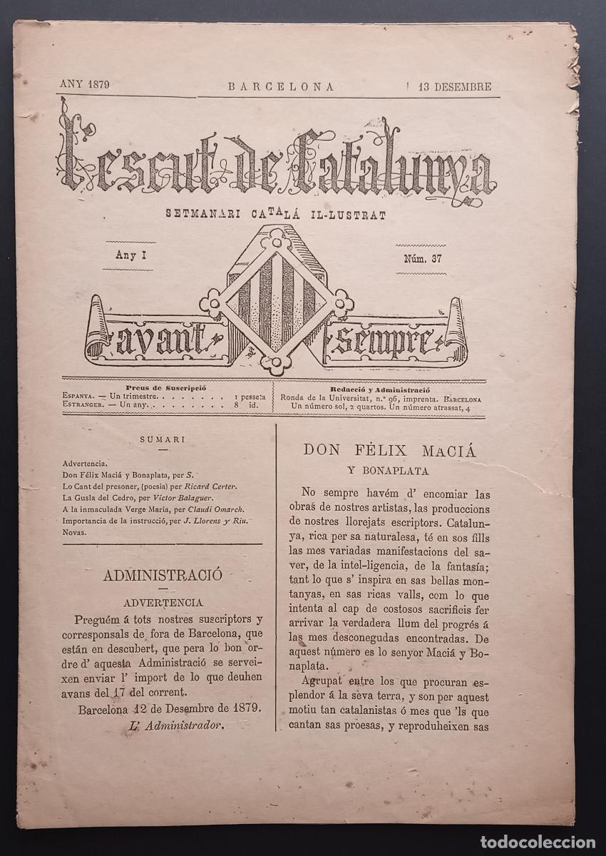 Collection Magazines and Newspapers: L'ESCUT DE CATALUNYA SETMANARI CATAL&Aacute; I&middot;LUSTRAT - ANY I N&ordm; 37 - 13 DESEMBRE 1879