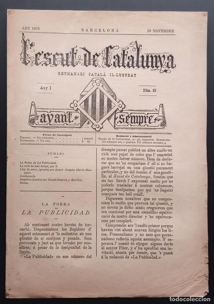 Collection Magazines and Newspapers: L'ESCUT DE CATALUNYA SETMANARI CATAL&Aacute; I&middot;LUSTRAT - ANY I N&ordm; 35 - 29 NOVEMBRE 1879