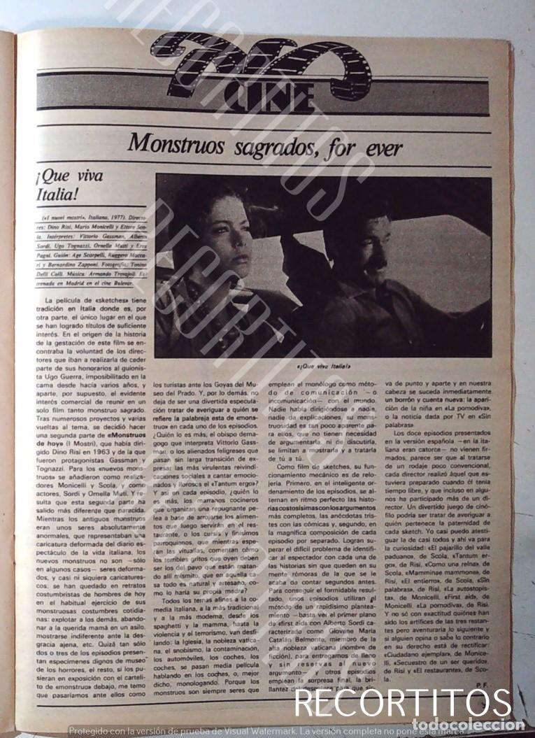 Sammeln von Zeitschriften und Zeitungen: ONSTRUOS SAGRADOS QUE VIVA ITALIA ORNELLA MUTI MUTTI