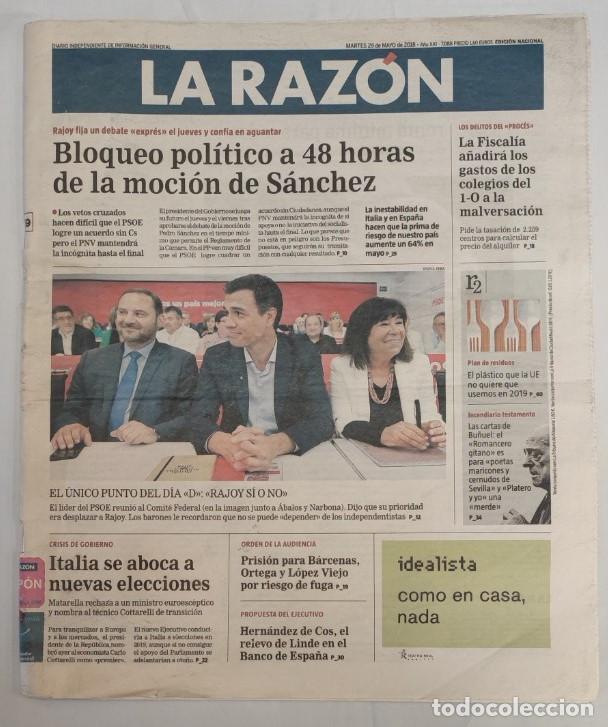 Coleccionismo de revistas y peri&oacute;dicos: LA RAZON 28 MAYO 2018 MOCION DE CENSURA DE SANCHEZ A RAJOY, ABALOS, NARBONA, BARCENAS