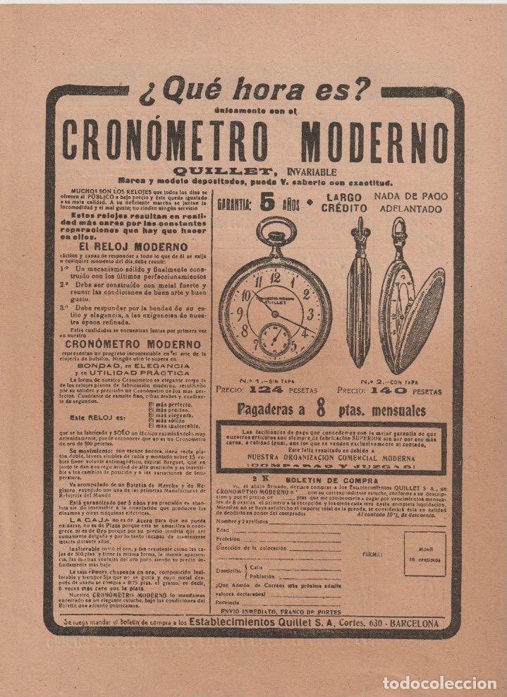 Collezionismo di Riviste e Giornali: Publicidad cron&oacute;metro moderno QUILLET - 1921