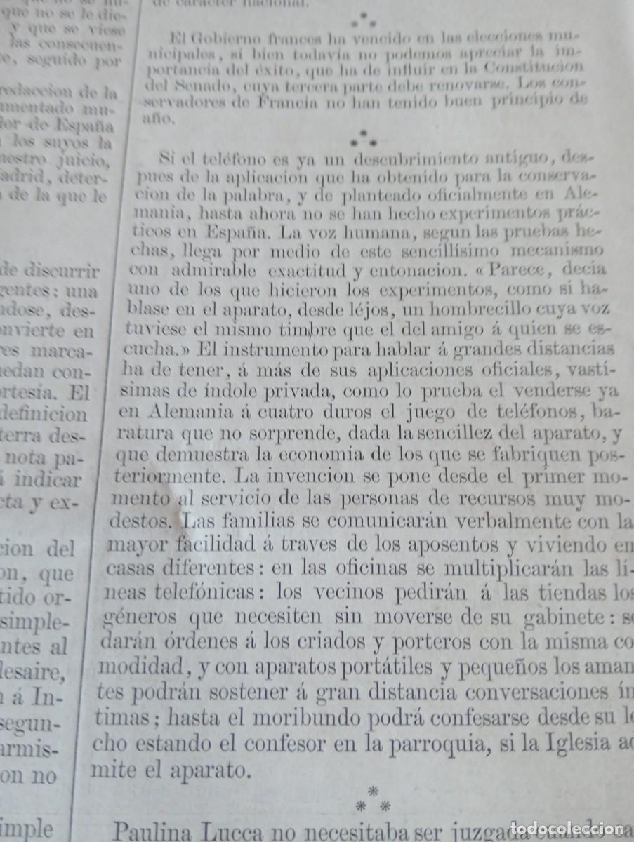 Colecionismo de Revistas e Jornais: REVISTA ENTERA A&Ntilde;O 1878 EL PRIMER TELEFONO EN ESPA&Ntilde;A DARDANELOS GALLIPOLI BOSFORO KRUPP
