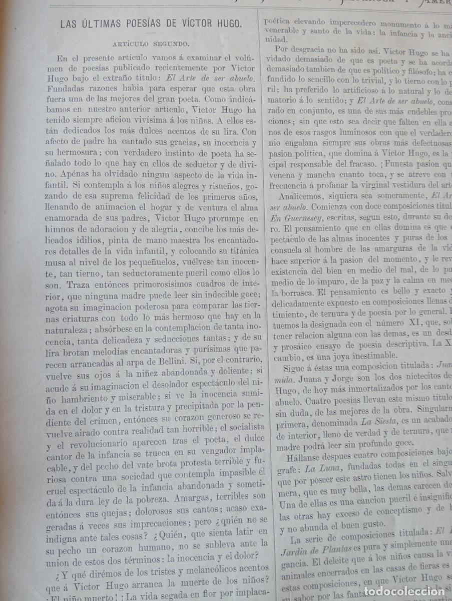 Collectionnisme de Revues et Journaux: REVISTA ENTERA A&Ntilde;O 1878 POESIAS DE VICTOR HUGO BILBIOTECAS PUBLICAS DE ESTADOS UNIDOS FABULA