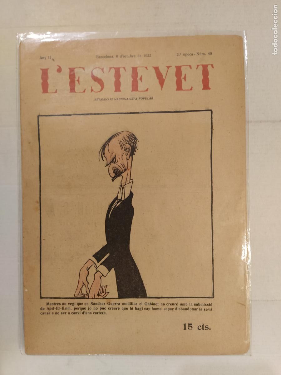 Coleccionismo de revistas y peri&oacute;dicos: L'ESTEVET - 2&ordf; EPOCA NUMERO 40 ANY 1922 - SETMANARI NACIONALISTA POPULAR - REVISTA ANTIGA CATALANA