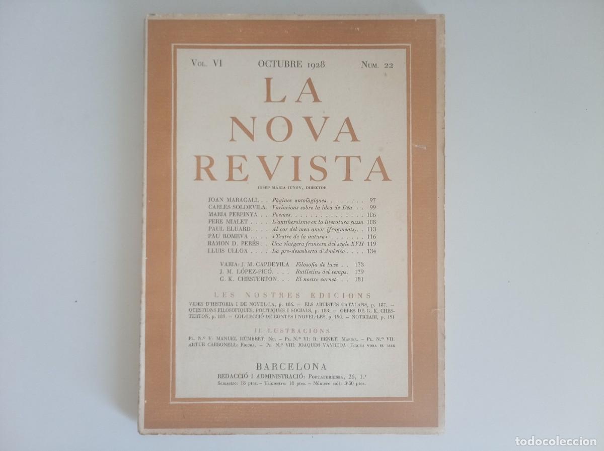 Coleccionismo de revistas y peri&oacute;dicos: LA NOVA REVISTA. OCTUBRE 1928. N&Uacute;M. 22. FOLI. MOLT IL.LUSTRAT. JOAN MARAGALL, CARLES SOLDEVILA...