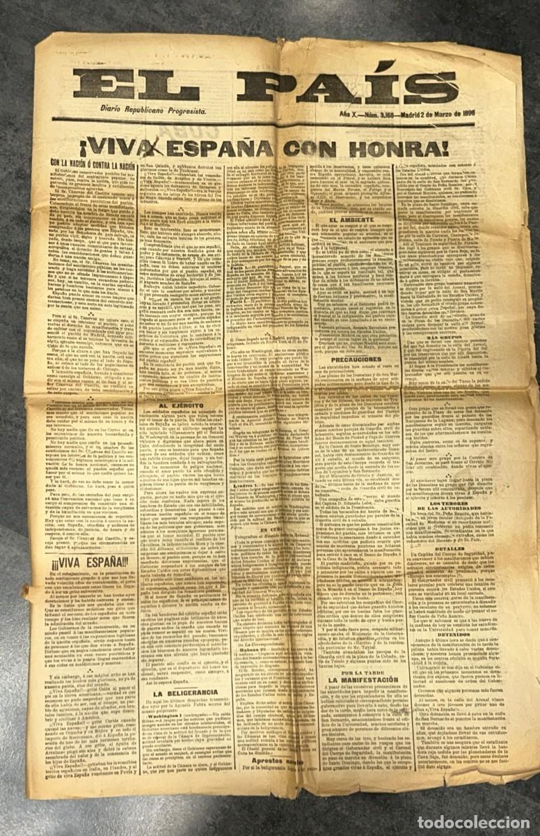 Coleccionismo de revistas y peri&oacute;dicos: PERIODICO ANTIGUO EL PAIS DE 2 DE MARZO DE 1896