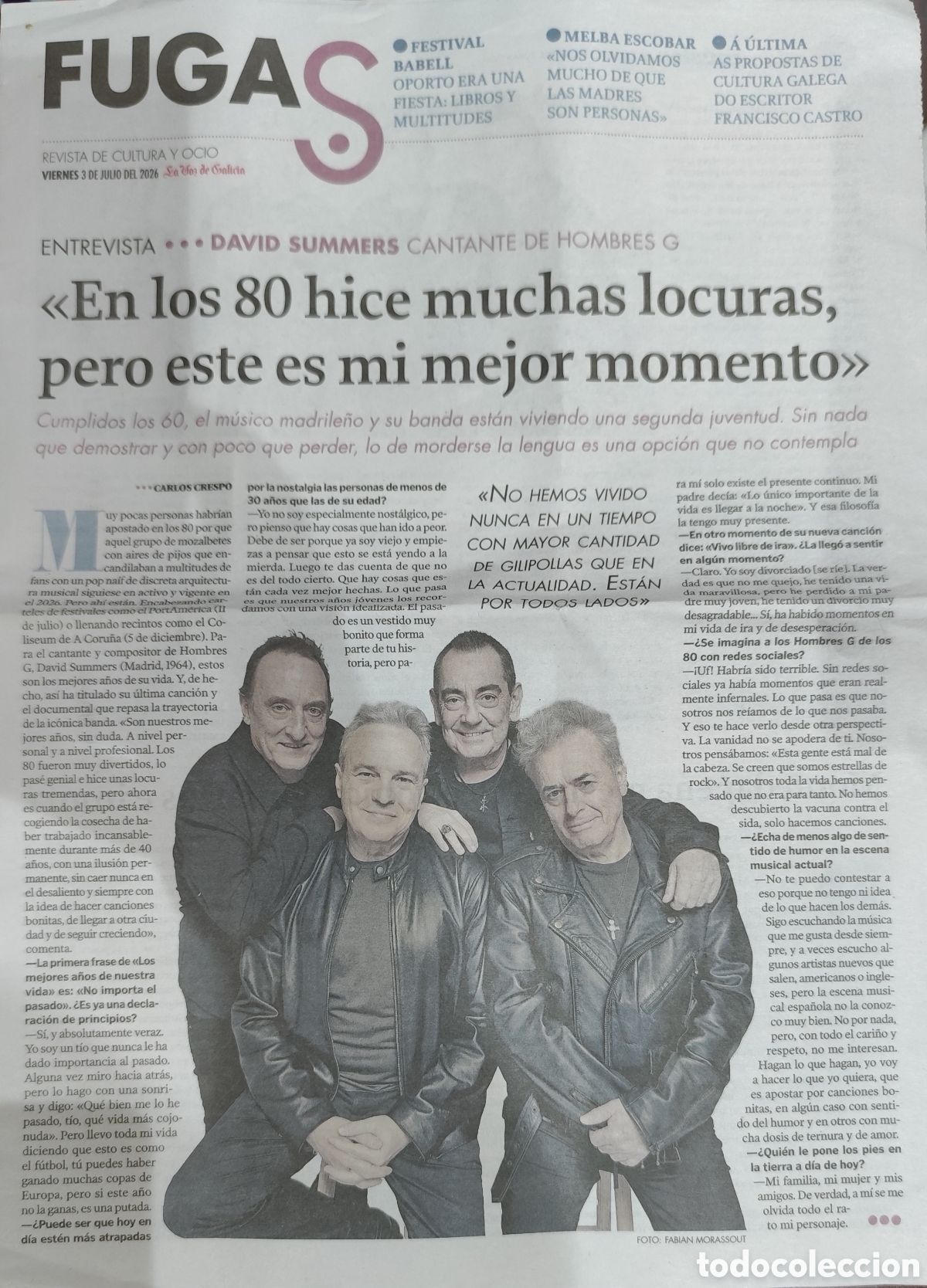Coleccionismo de revistas y peri&oacute;dicos: FUGAS, SUPLEMENTO DE LA VOZ DE GALICIA. 03/07/26. DAVID SUMMERS