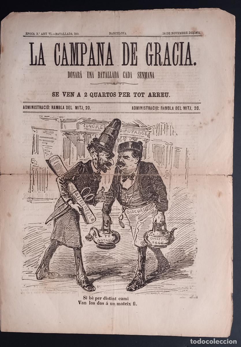Collection Magazines and Newspapers: LA CAMPANA DE GRACIA - &Eacute;POCA 3 ANY VI, BATALLADA 293 - 14 DE NOVEMBRE DE 1875