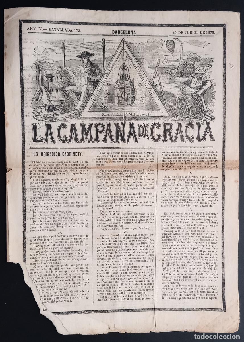 Collection Magazines and Newspapers: LA CAMPANA DE GRACIA - ANY IV, BATALLADA 172 - 20 DE JULIOL DE 1873
