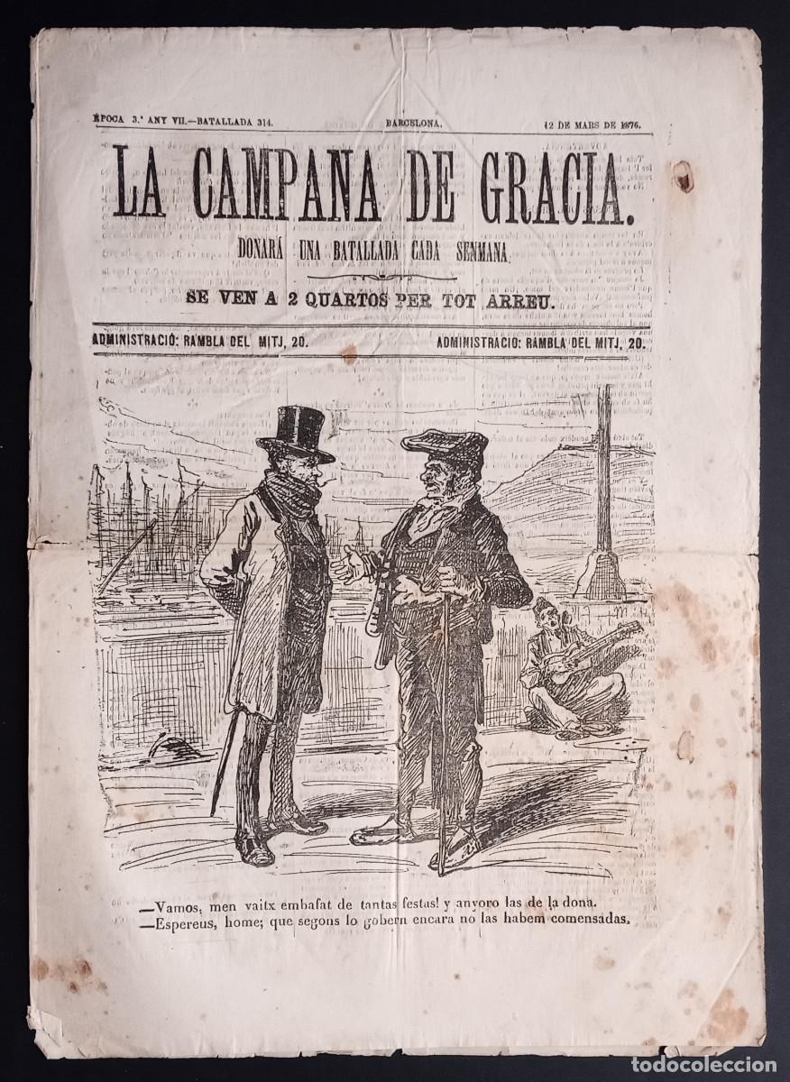 Collection Magazines and Newspapers: LA CAMPANA DE GRACIA - &Eacute;POCA 3 ANY VII, BATALLADA 314 - 12 DE MARS DE 1876