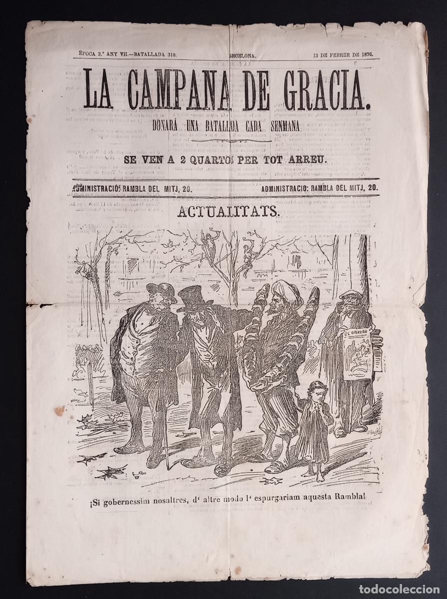 Coleccionismo de revistas y peri&oacute;dicos: LA CAMPANA DE GRACIA - &Eacute;POCA 3 ANY VII, BATALLADA 310 - 13 DE FEBRER DE 1876