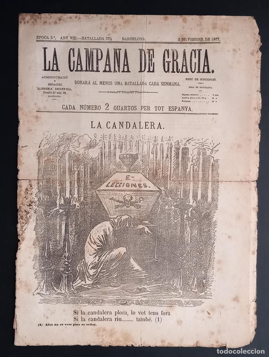 Coleccionismo de revistas y peri&oacute;dicos: LA CAMPANA DE GRACIA - &Eacute;POCA 3 ANY VIII, BATALLADA 373 - 2 DE FEBRER DE 1877