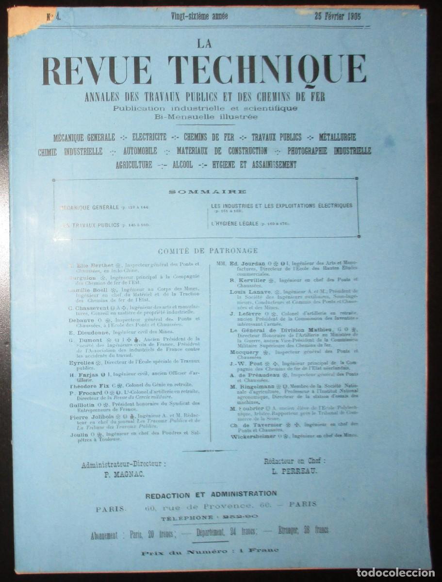 Collection Magazines and Newspapers: LA REVUE TECHNIQUE. ANALES DE OO. PP. Y FERROCARRIL. REVISTA INDUSTRIAL Y CIENT&Iacute;FICA. N&ordm; 4 DE 1905.