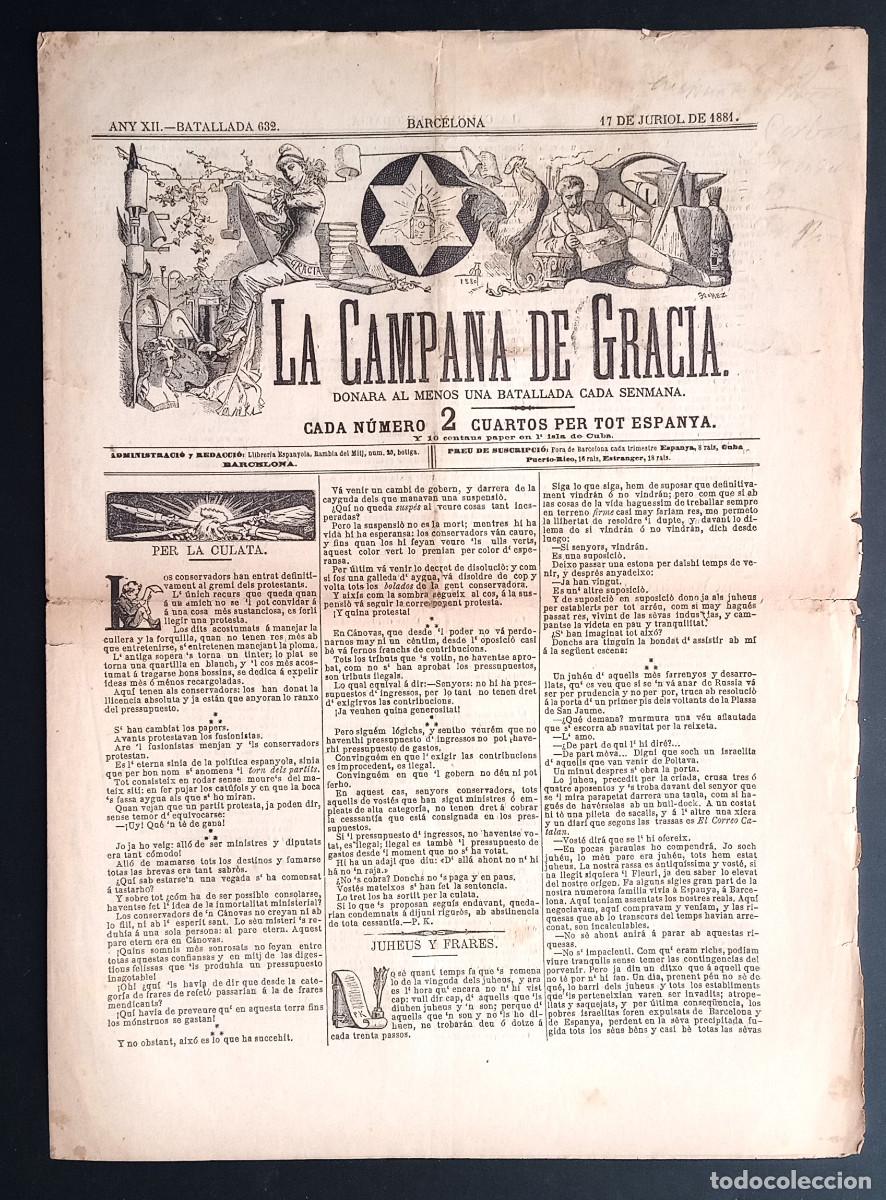 Collezionismo di Riviste e Giornali: LA CAMPANA DE GRACIA - ANY XII, BATALLADA 632 - 17 DE JURIOL DE 1881