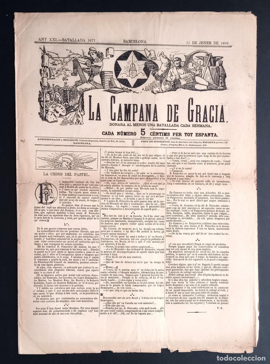 Coleccionismo de revistas y peri&oacute;dicos: LA CAMPANA DE GRACIA - ANY XXI, BATALLADA 1077 - 11 DE JENER DE 1890