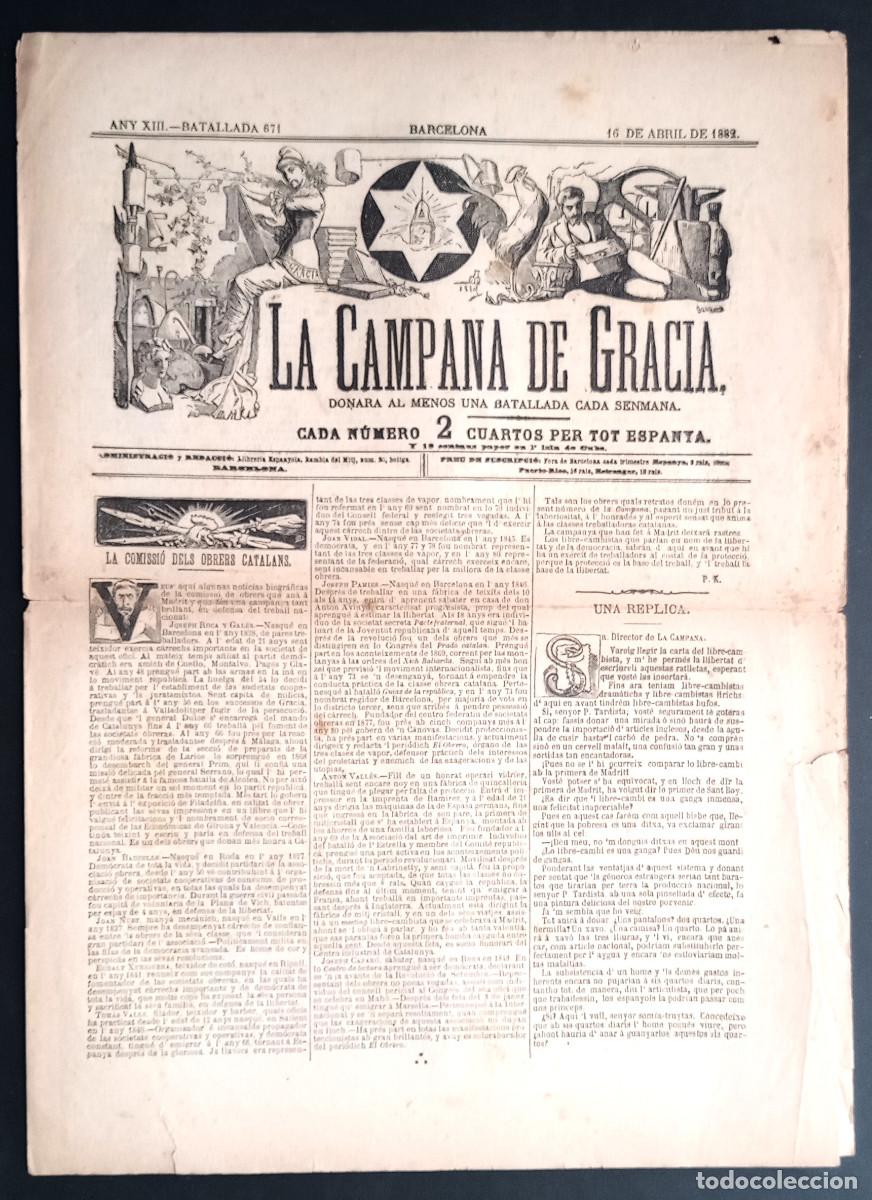 Coleccionismo de revistas y peri&oacute;dicos: LA CAMPANA DE GRACIA - ANY XIII, BATALLADA 671 - 16 DE ABRIL DE 1882