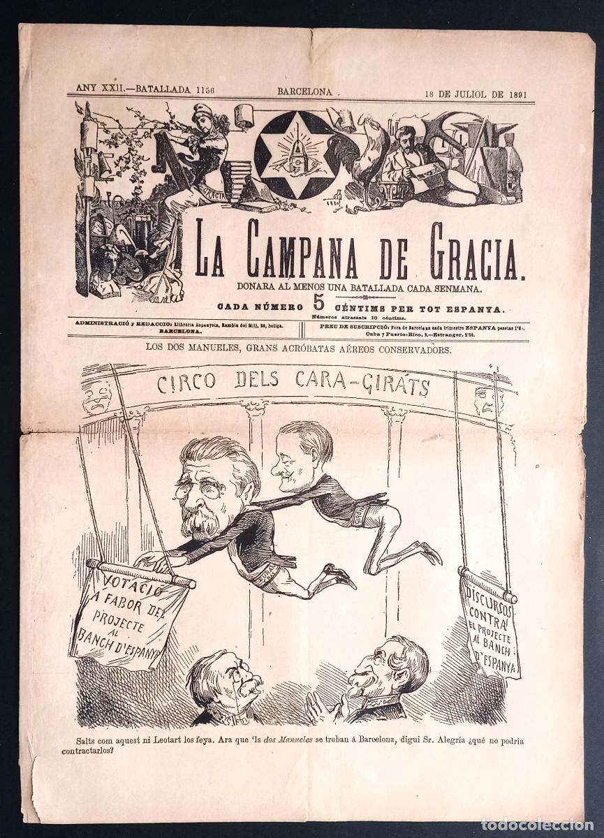 Collection Magazines and Newspapers: LA CAMPANA DE GRACIA - ANY XXII, BATALLADA 1156 - 18 DE JULIOL DE 1891