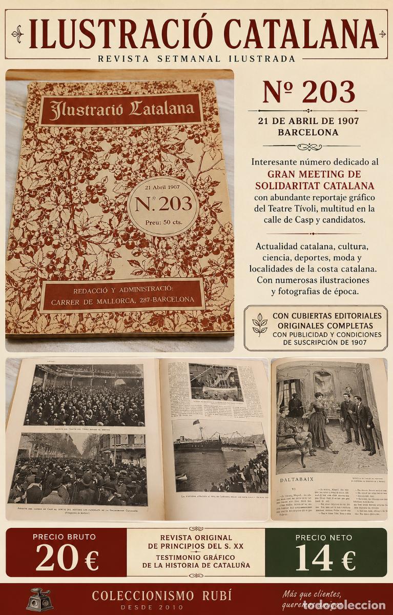 Coleccionismo de revistas y peri&oacute;dicos: A&Ntilde;O 1907 !! | ILUSTRACI&Oacute; CATALANA N.&ordm; 203 | SOLIDARITAT CATALANA