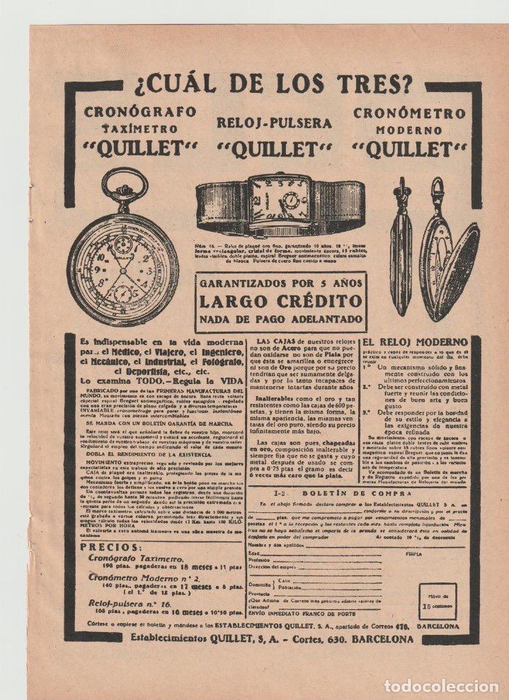Collectionnisme de Revues et Journaux: Publicidad cron&oacute;metro, cron&oacute;grafo y reloj QUILLET -1927