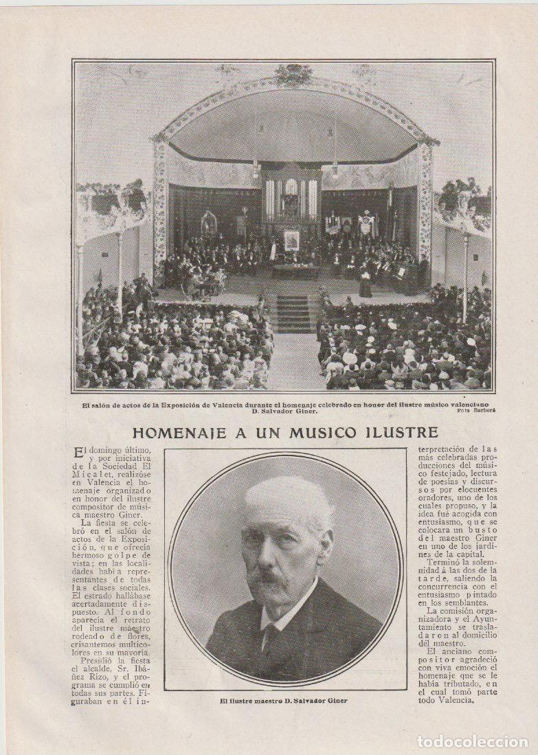 Coleccionismo de revistas y peri&oacute;dicos: VALENCIA * M&Uacute;SICA * Homenaje al maestro D. Salvador Giner - 1910