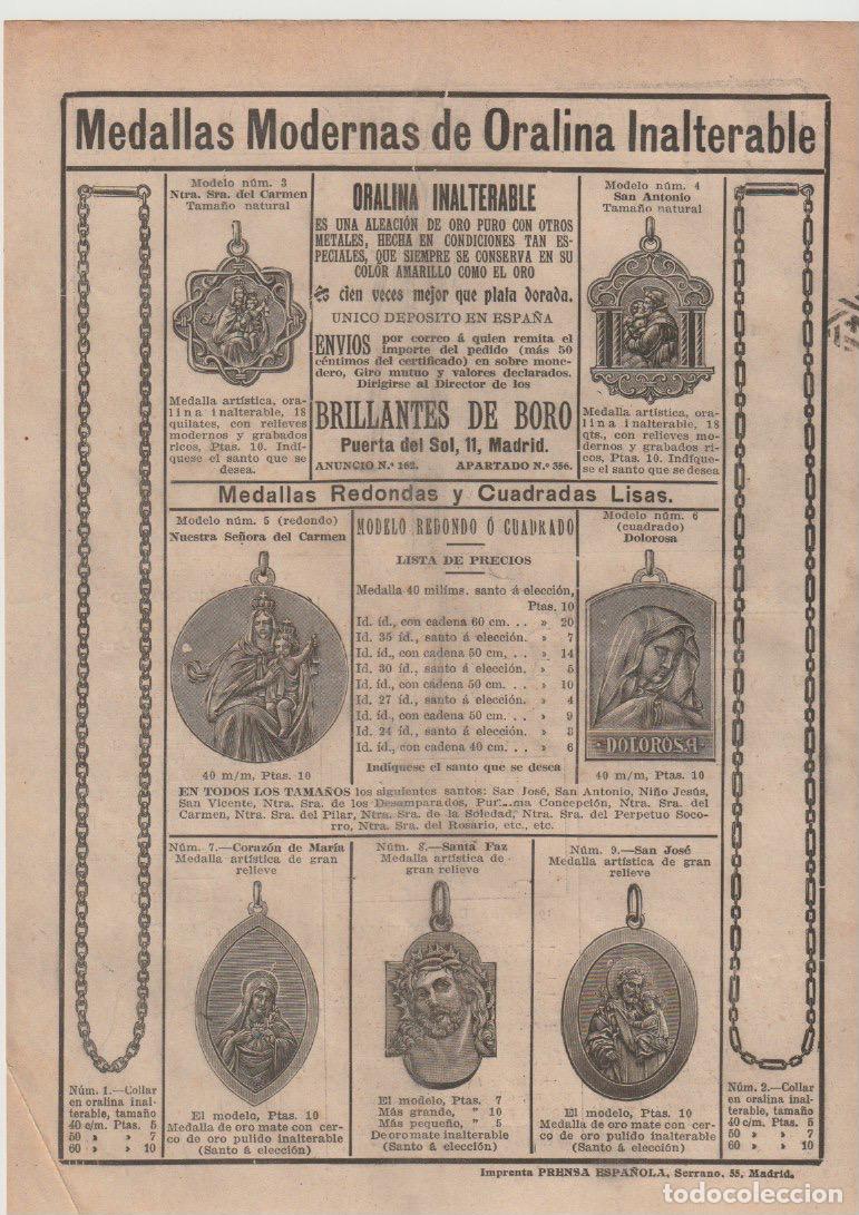 Coleccionismo de revistas y peri&oacute;dicos: Publicidad medallas modernas de oralina inalterable - 1910