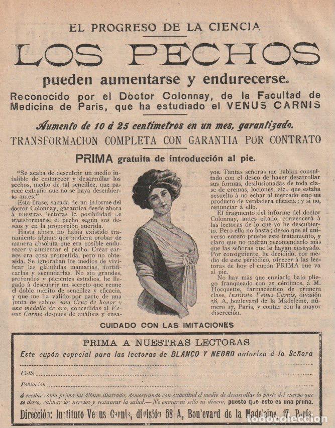 Coleccionismo de revistas y peri&oacute;dicos: Publicidad aumento de pechos INSTITUTO VENUS CARNIS -1910