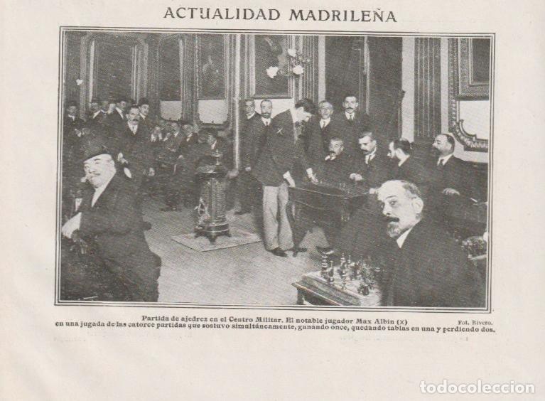Coleccionismo de revistas y peri&oacute;dicos: Partida de ajedrez en el Centro Militar, jugador Max Albin - 1910