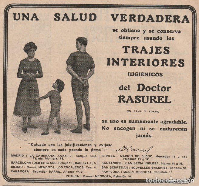 Coleccionismo de revistas y peri&oacute;dicos: Publicidad trajes interiores del Doctor RASUREL - 1910