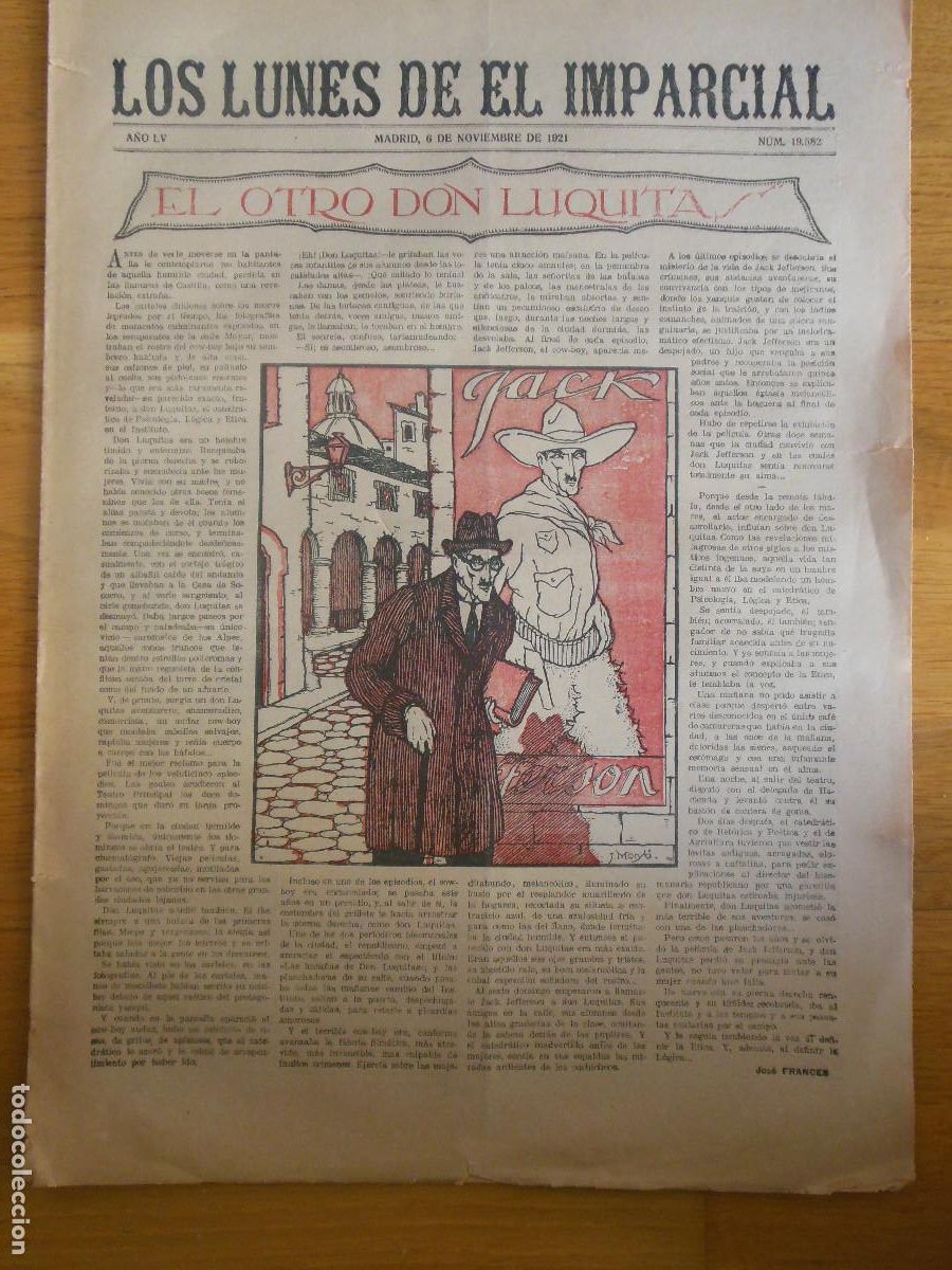 Coleccionismo de revistas y peri&oacute;dicos: 1921 PERI&Oacute;DICO LOS LUNES DE EL IMPARCIAL MADRID JOSE FRANCES MILITAR TAXUDA ENRIQUE OCHOA BARTOLOZZI