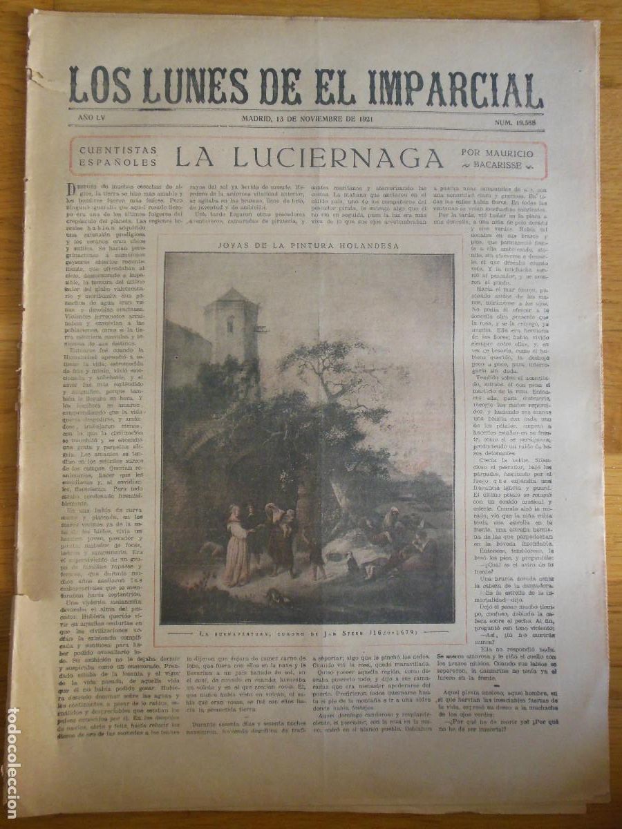 Collection Magazines and Newspapers: 1921 PERI&Oacute;DICO LOS LUNES DE EL IMPARCIAL MADRID BUENAVENTURA BACARISSE JOSE VILLEGAS JOAQUIN BELDA