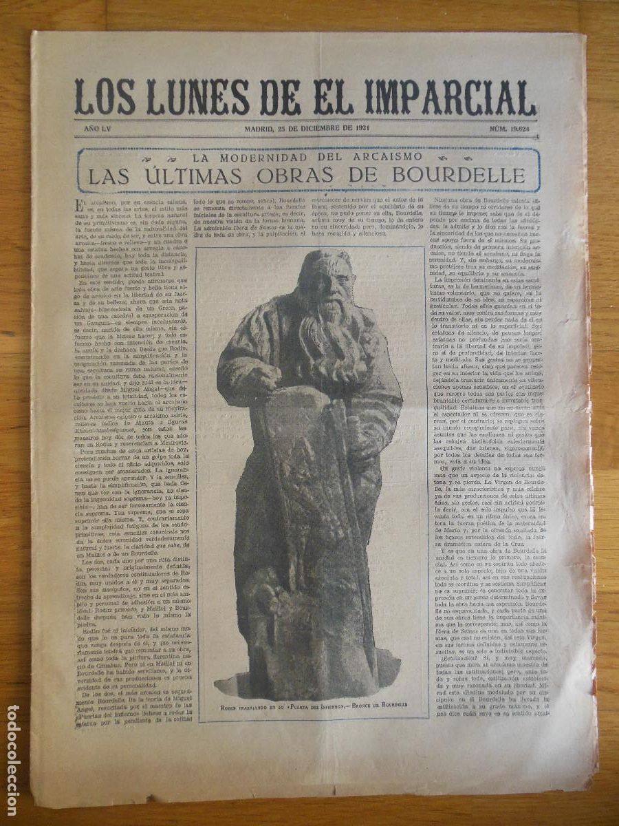 Collection Magazines and Newspapers: 1921 PERI&Oacute;DICO LOS LUNES DE EL IMPARCIAL MADRID BOURDELLE NOCHEBUENA ARDAVIN LA GALLINA MARAVILLOSA