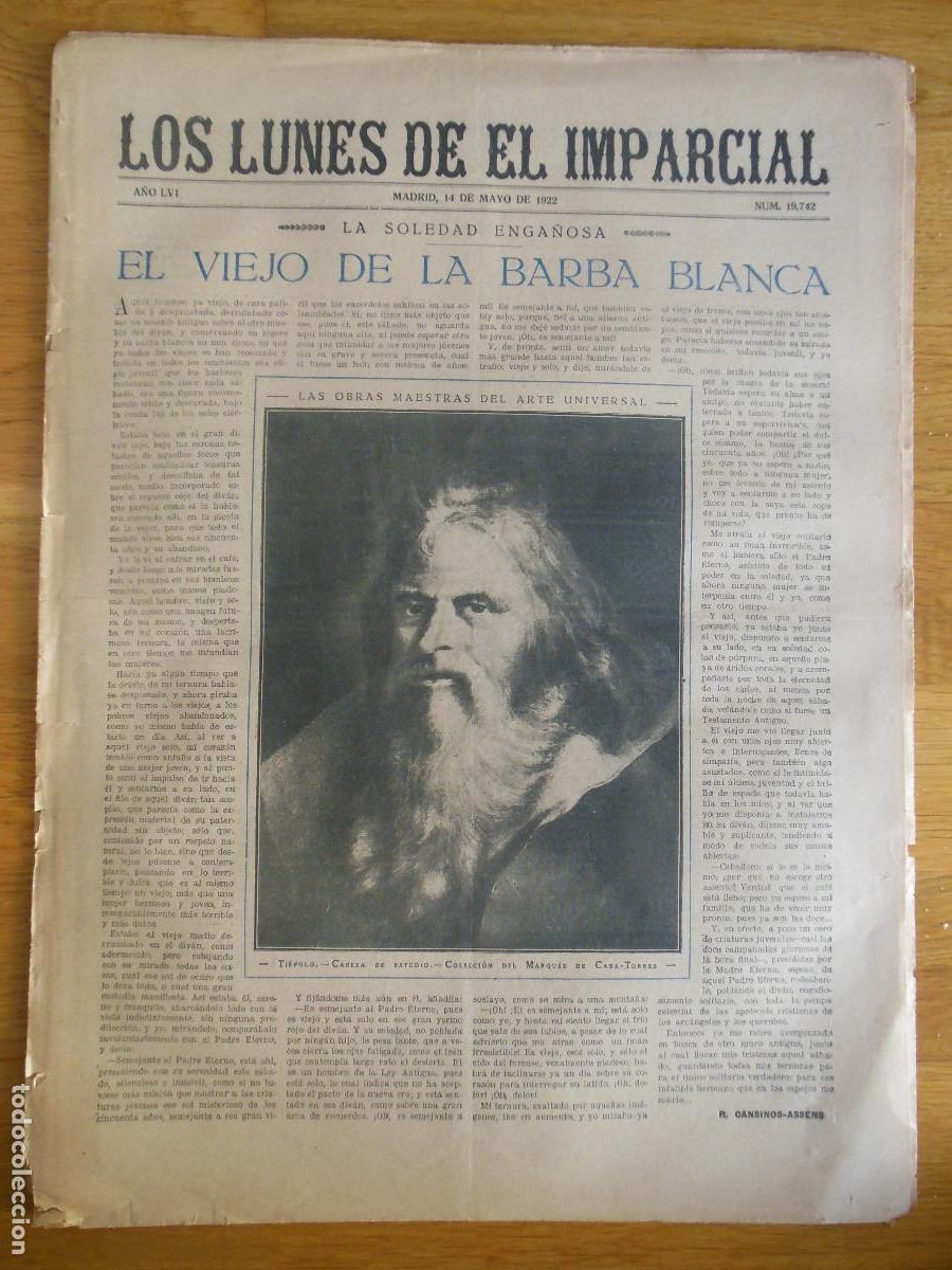 Collection Magazines and Newspapers: 1922 PERI&Oacute;DICO LOS LUNES DE EL IMPARCIAL MADRID TI&Eacute;POLO CANSINOS-ASSENS DANIEL ZULOAGA REPIDE