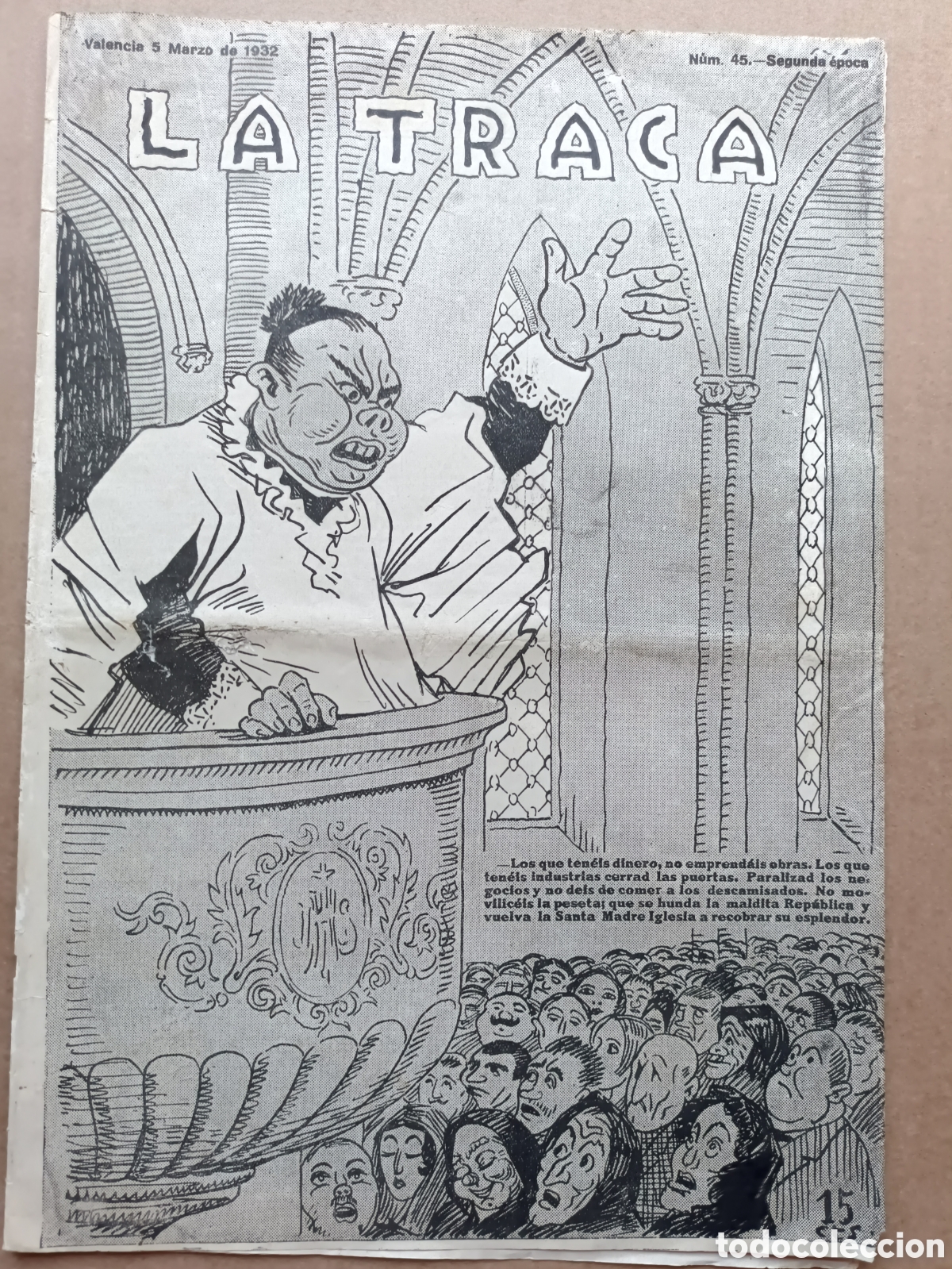 Coleccionismo de revistas y peri&oacute;dicos: Revista La Traca Valencia 5 Marzo de 1932 n&ordm; 45 Pre Guerra Civil Segunda Rep&uacute;blica Espa&ntilde;ola
