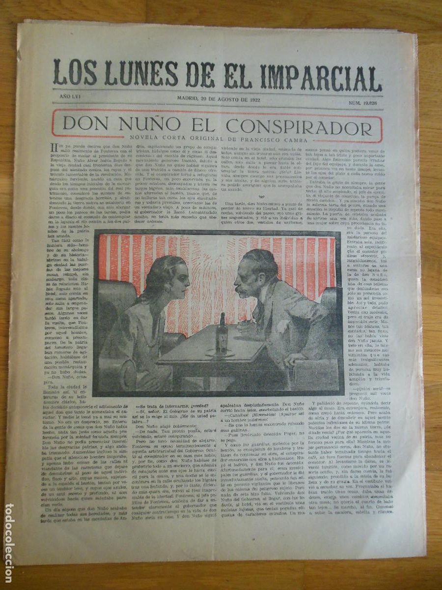 Collection Magazines and Newspapers: 1922 PERI&Oacute;DICO LOS LUNES DE EL IMPARCIAL MADRID - FRANCISCO CAMBA BECQUER
