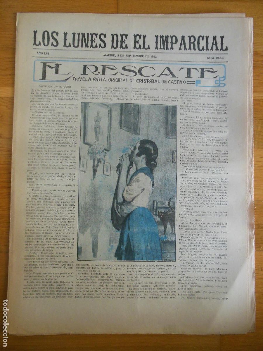 Collection Magazines and Newspapers: 1922 PERI&Oacute;DICO LOS LUNES DE EL IMPARCIAL MADRID - CRIST&Oacute;BAL DE CASTRO VALERY LARBAUD BARTOLOZZI