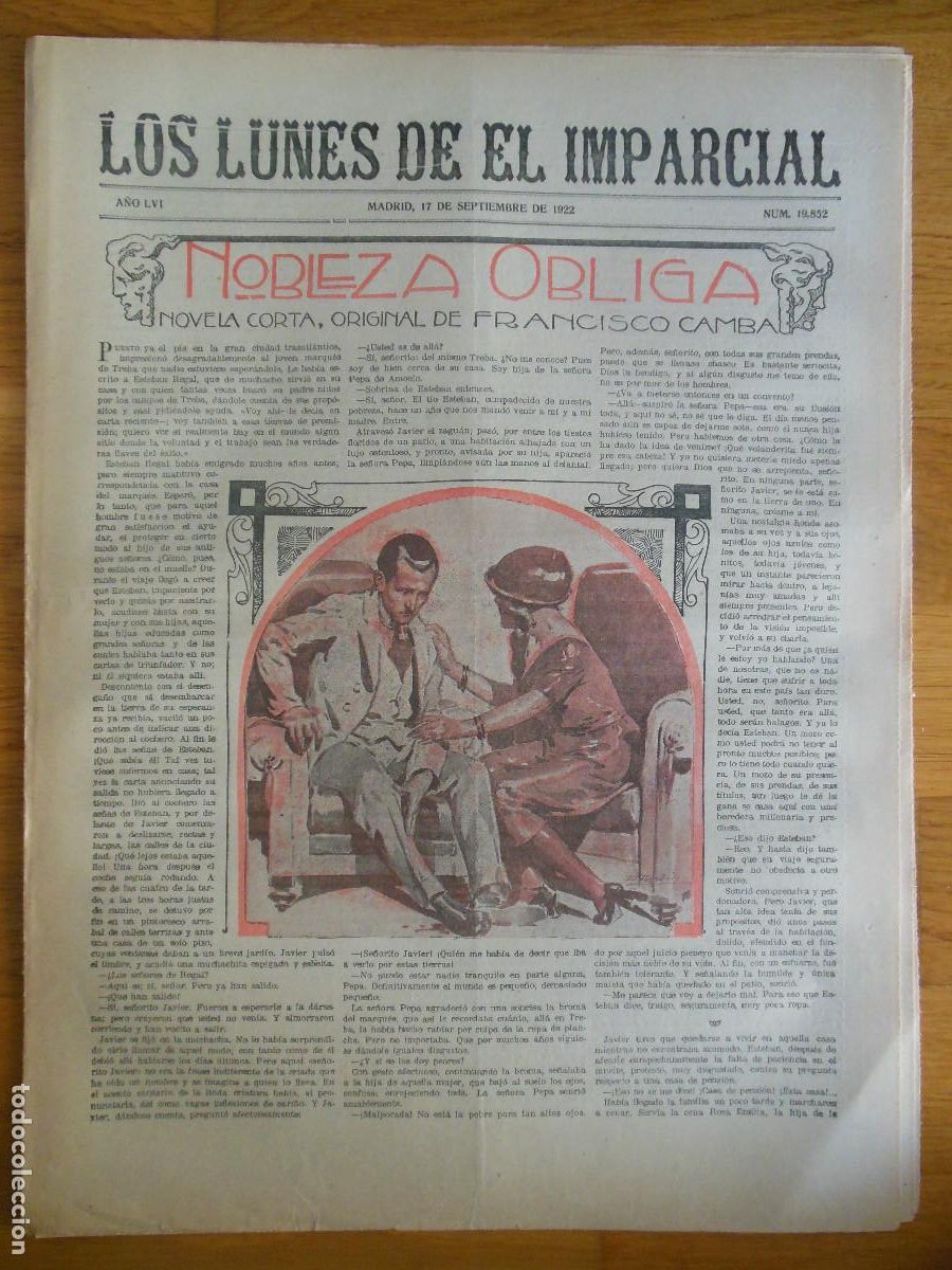 Collezionismo di Riviste e Giornali: 1922 PERI&Oacute;DICO LOS LUNES DE EL IMPARCIAL MADRID - FRANCISCO CAMBA