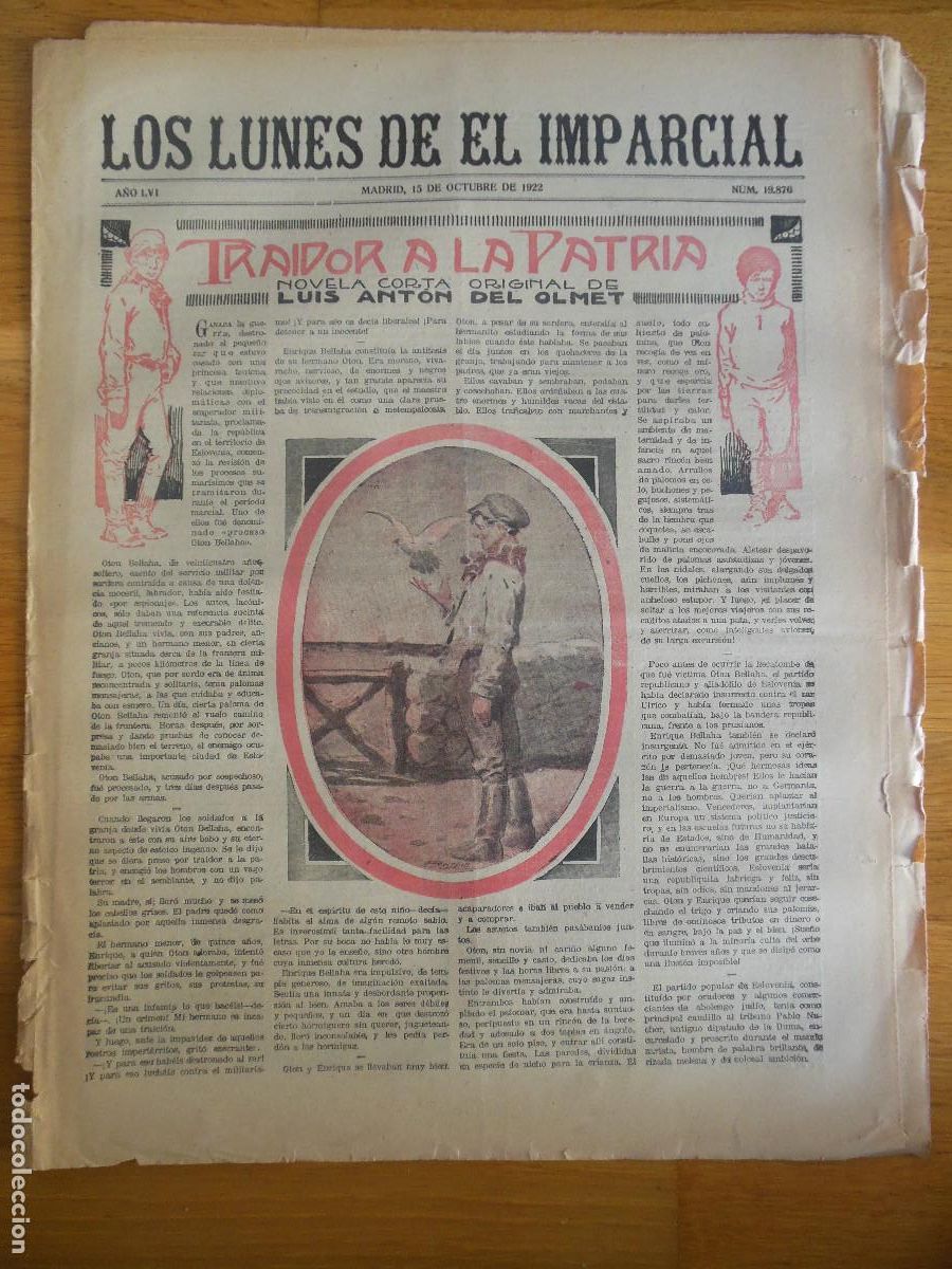 Collection Magazines and Newspapers: 1922 PERI&Oacute;DICO LOS LUNES DE EL IMPARCIAL MADRID - ANTON DEL OLMET ARTE LIBRO SALAMANCA BARTOLOZZI