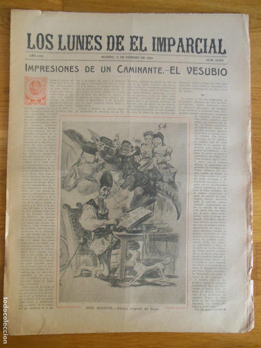Collectionnisme de Revues et Journaux: 1923 PERI&Oacute;DICO LOS LUNES DE EL IMPARCIAL MADRID - QUIJOTE GOYA GOMEZ DE LA SERNA TRANVIAS BARCELONA