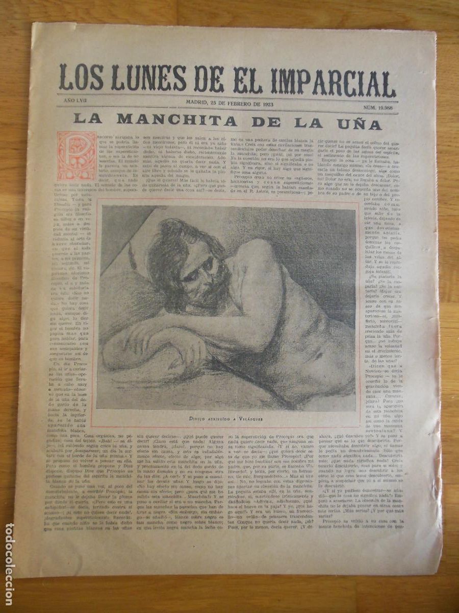 Coleccionismo de revistas y peri&oacute;dicos: 1923 PERI&Oacute;DICO LOS LUNES DE EL IMPARCIAL MADRID - VELAZQUEZ LA MANCHITA DE LA U&Ntilde;A GAMERO
