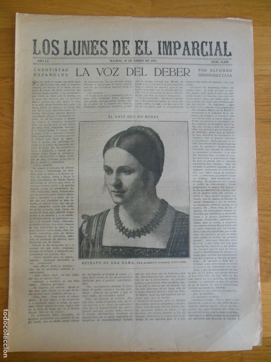 Coleccionismo de revistas y peri&oacute;dicos: 1921 PERI&Oacute;DICO LOS LUNES DE EL IMPARCIAL MADRID - ALBERTO DURERO HERNANDEZ CAT&Aacute; CUBA VICTOR HUGO