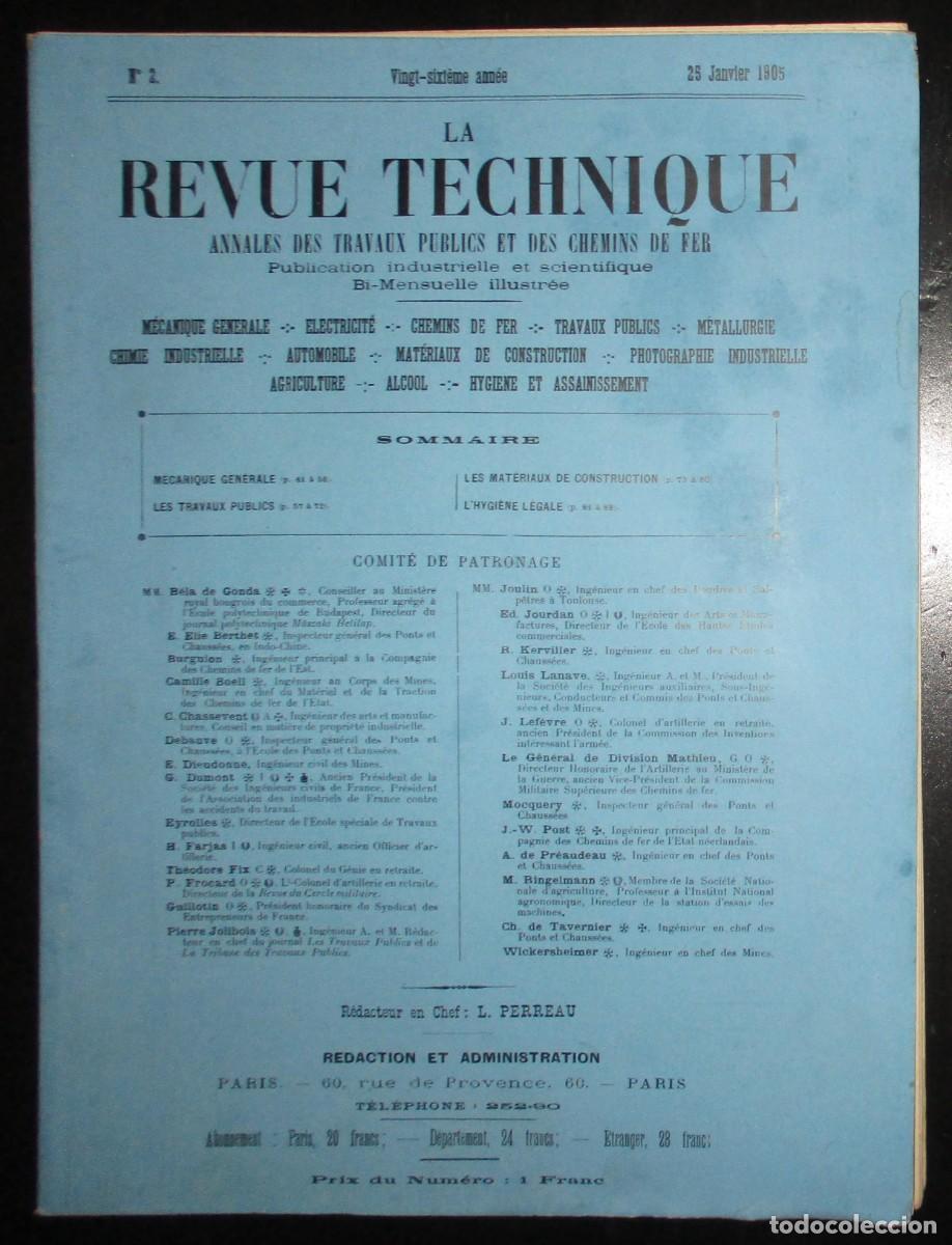 Collezionismo di Riviste e Giornali: LA REVUE TECHNIQUE. ANALES DE OO. PP. Y FERROCARRIL. REVISTA INDUSTRIAL Y CIENT&Iacute;FICA N&ordm; 2 DE 1905.