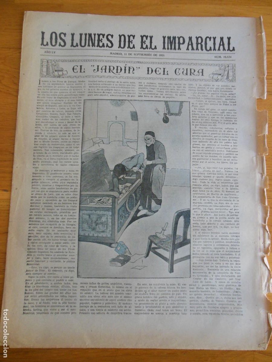 Collezionismo di Riviste e Giornali: 1921 PERI&Oacute;DICO LOS LUNES DE EL IMPARCIAL MADRID - COLETTE EL JARD&Iacute;N DEL CURA
