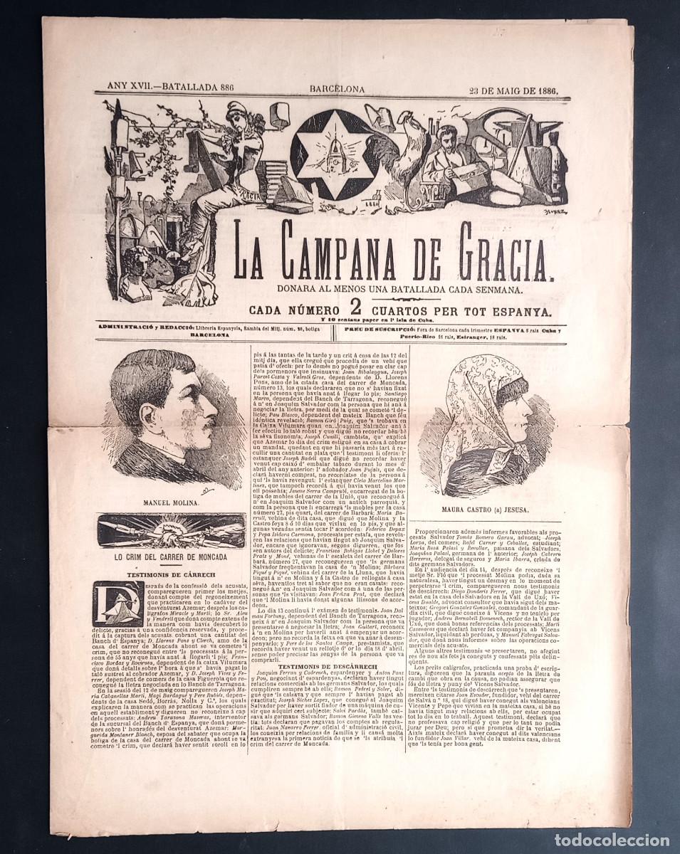 Collezionismo di Riviste e Giornali: LA CAMPANA DE GRACIA - ANY XVII, BATALLADA 886 - 23 DE MAIG DE 1886