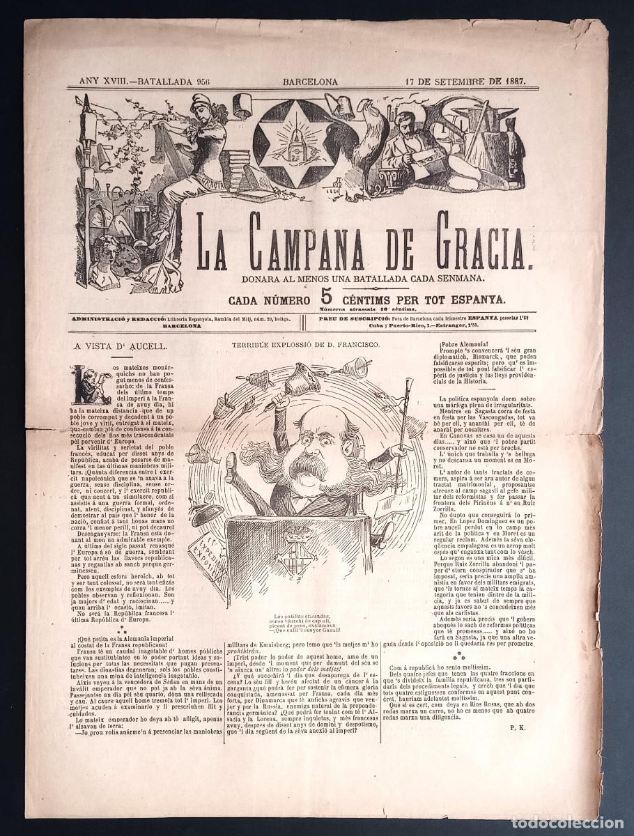Collezionismo di Riviste e Giornali: LA CAMPANA DE GRACIA - ANY XVIII, BATALLADA 956 - 17 DE SETEMBRE DE 1887