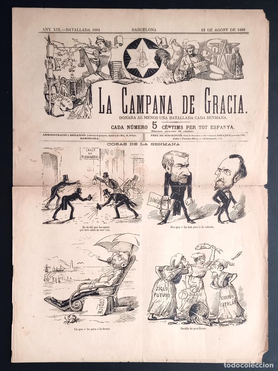 Collezionismo di Riviste e Giornali: LA CAMPANA DE GRACIA - ANY XIX, BATALLADA 1004 - 18 DE AGOST DE 1888
