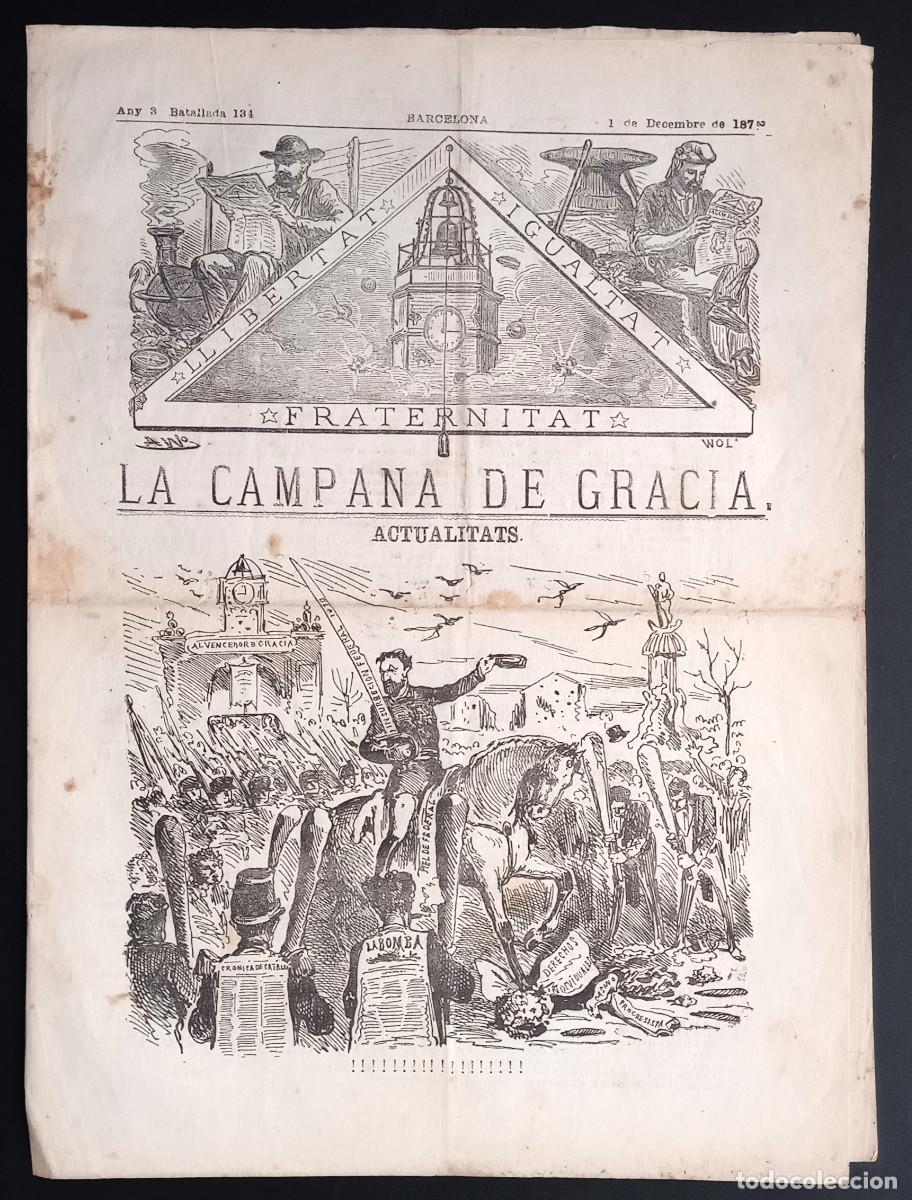 Collezionismo di Riviste e Giornali: LA CAMPANA DE GRACIA - ANY 3, BATALLADA 134 - 1 DE DECEMBRE DE 1872