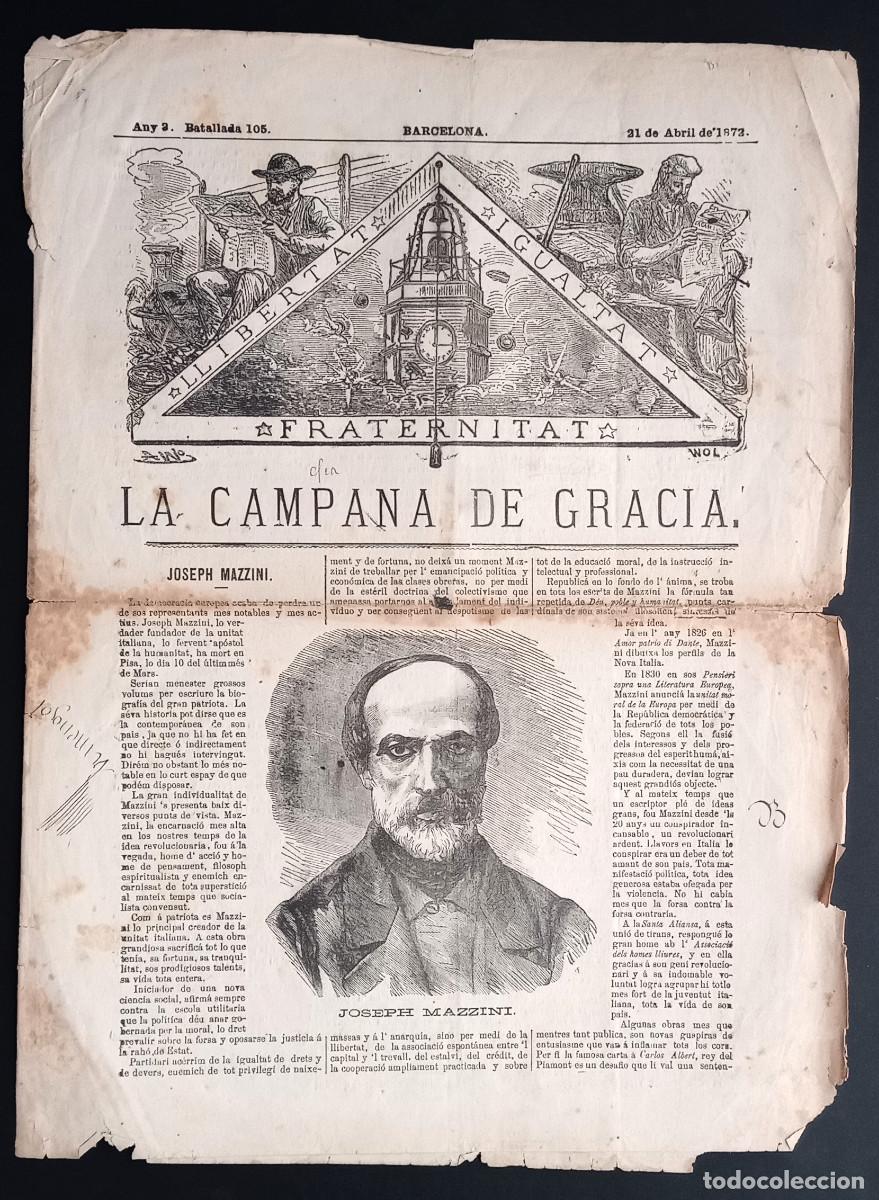 Collezionismo di Riviste e Giornali: LA CAMPANA DE GRACIA - ANY 2, BATALLADA 105 - 21 DE ABRIL DE 1872