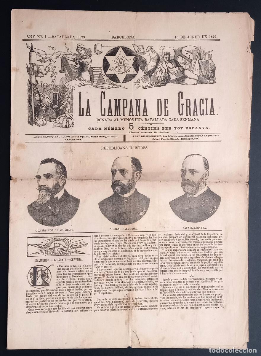 Collection Magazines and Newspapers: LA CAMPANA DE GRACIA - ANY XXI, BATALLADA 1129 - 10 DE JENER DE 1891